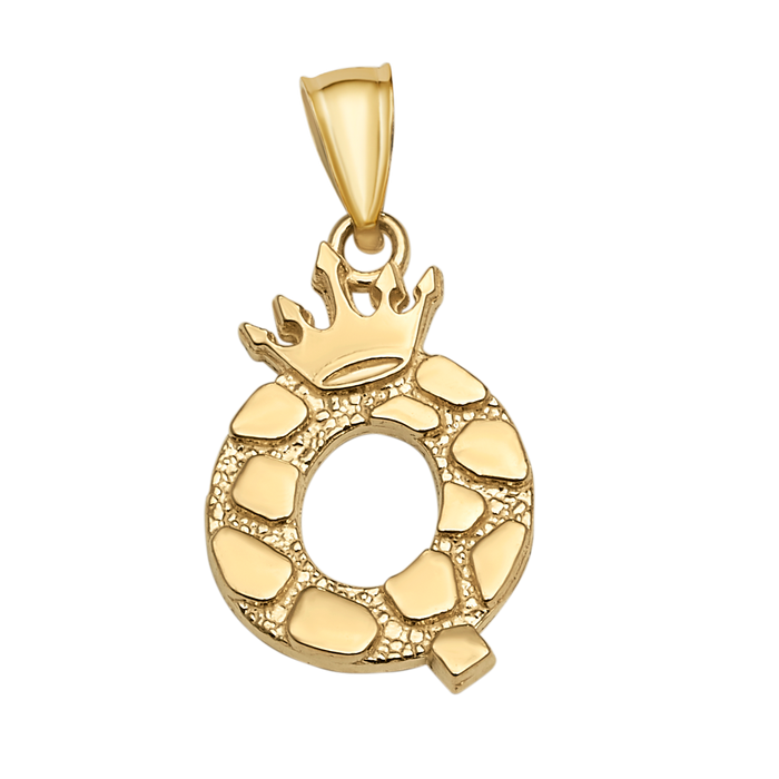 10K/14K Solid Gold Crowned "Q" Initial Textured Mosaic Pendant