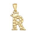 10K/14K Solid Gold Crowned "R" Initial Textured Mosaic Pendant