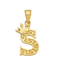 10K/14K Solid Gold Crowned "S" Initial Greek Key Pendant