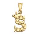 10K/14K Solid Gold Crowned "S" Initial Textured Mosaic Pendant