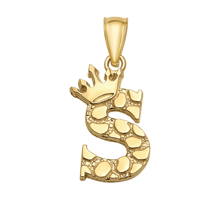 10K/14K Solid Gold Crowned "S" Initial Textured Mosaic Pendant