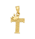 10K/14K Solid Gold Crowned "T" Initial Greek Key Pendant