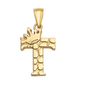 10K/14K Solid Gold Crowned "T" Initial Textured Mosaic Pendant
