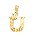 10K/14K Solid Gold Crowned "U" Initial Greek Key Pendant