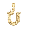 10K/14K Solid Gold Crowned "U" Initial Textured Mosaic Pendant