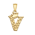 10K/14K Solid Gold Crowned "V" Initial Textured Mosaic Pendant