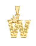 10K/14K Solid Gold Crowned "W" Initial Greek Key Pendant