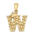 10K/14K Solid Gold Crowned "W" Initial Textured Mosaic Pendant