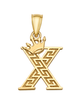 10K/14K Solid Gold Crowned "X" Initial Greek Key Pendant