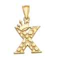10K/14K Solid Gold Crowned "X" Initial Textured Mosaic Pendant
