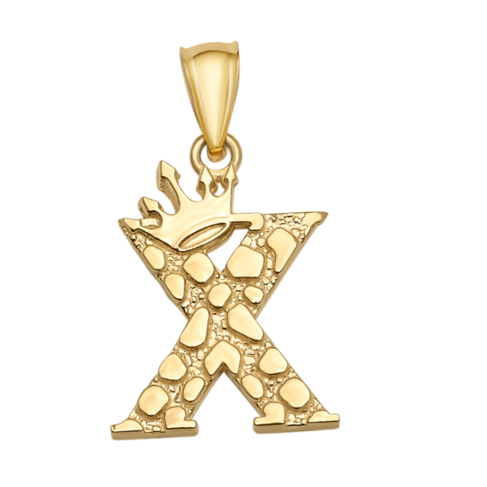 10K/14K Solid Gold Crowned "X" Initial Textured Mosaic Pendant