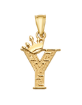 10K/14K Solid Gold Crowned "Y" Initial Greek Key Pendant