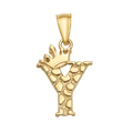 10K/14K Solid Gold Crowned "Y" Initial Textured Mosaic Pendant