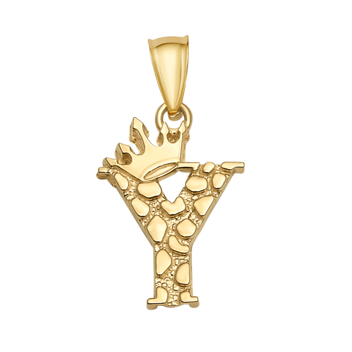 10K/14K Solid Gold Crowned "Y" Initial Textured Mosaic Pendant