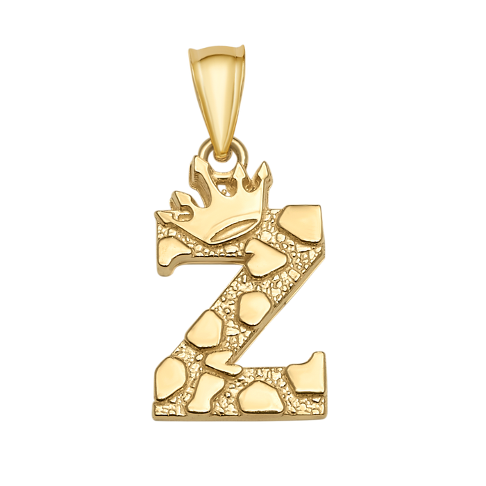 10K/14K Solid Gold Crowned "Z" Initial Textured Mosaic Pendant