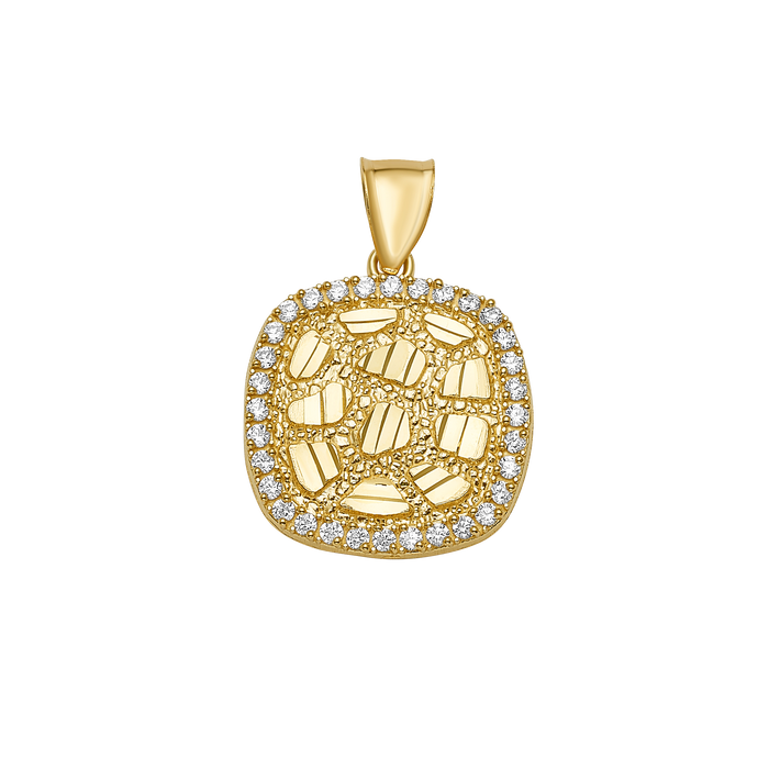 10K/14K Solid Gold Cushion-Shaped Pendant with CZ Border