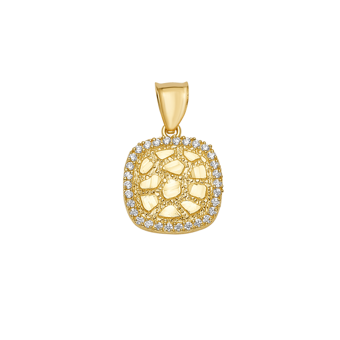 10K/14K Solid Gold Cushion-Shaped Pendant with CZ Border