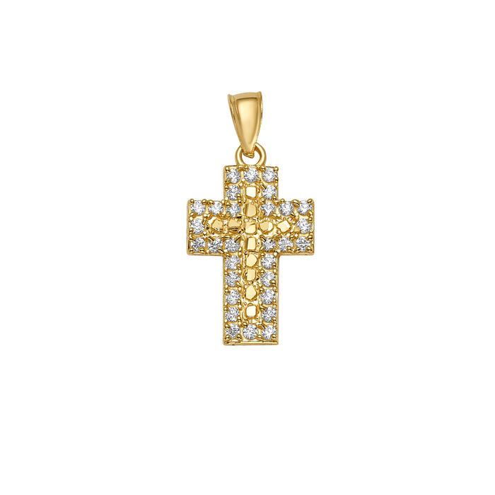 10K/14K Solid Gold CZ Accent Textured Cross Pendant