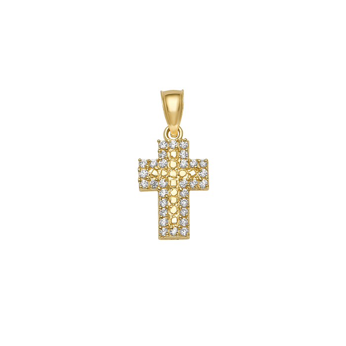 10K/14K Solid Gold CZ Accent Textured Cross Pendant