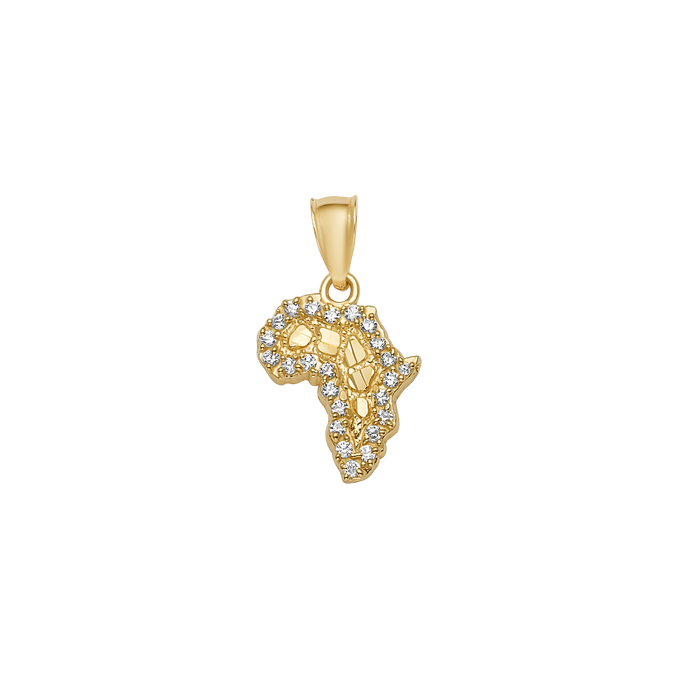 10K/14K Solid Gold CZ Africa Map Pendant