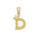 10K/14K Solid Gold "D" Crown Greek Key Pendant