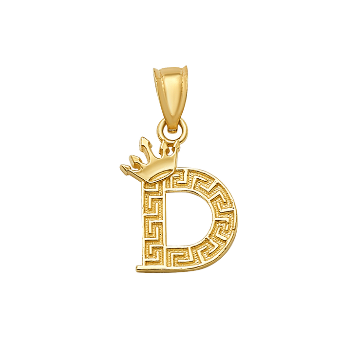 10K/14K Solid Gold "D" Crown Greek Key Pendant
