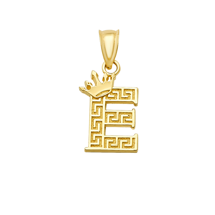 10K/14K Solid Gold "E" Crown Greek Key Pendant
