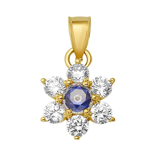 10K/14K Gold Flower Ring with Blue Center Gem & White Accents