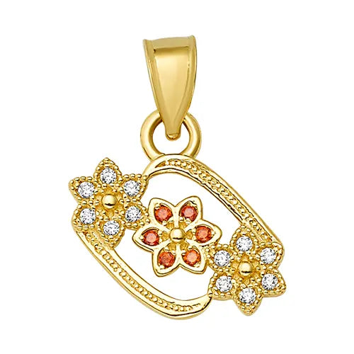 10K/14K Gold Flower Ring with Green & Pink Gemstones