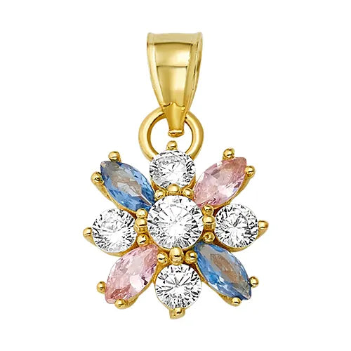 10K/14K Gold Flower Ring with Pink & Blue Gemstones