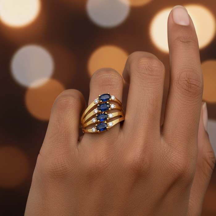 10K/14K Solid Gold Four Blue Stone Ring