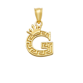 10K/14K Solid Gold "G" Crown Greek Key Pendant