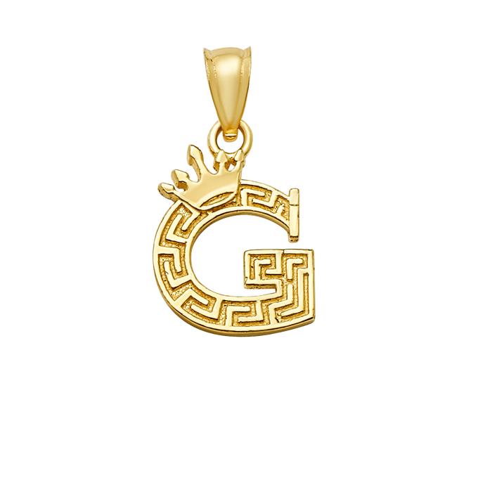 10K/14K Solid Gold "G" Crown Greek Key Pendant