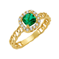 10K/14K Solid Gold Green Halo Ring