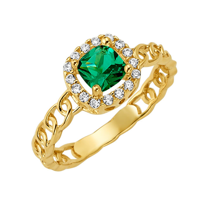 10K/14K Solid Gold Green Halo Ring