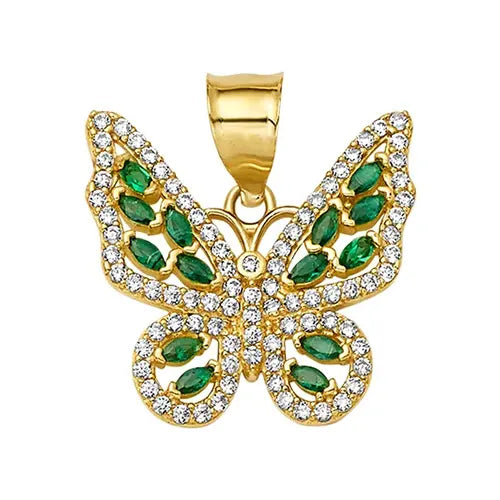 10K/14K Solid Gold Open Wing Butterfly Charm with CZ Stones