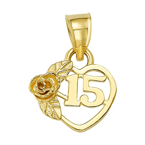 10K/14K Solid Gold Heart & Rose Quinceañera Ring