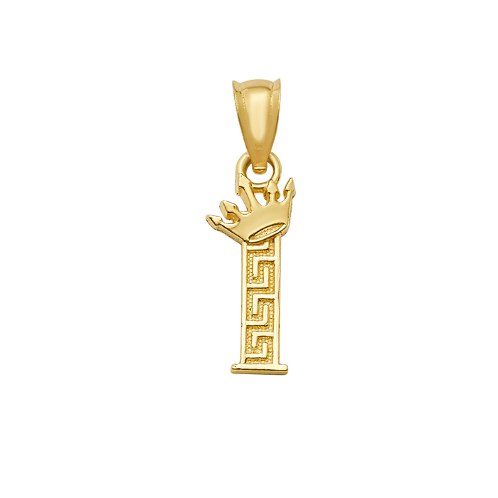 10K/14K Solid Gold "I" Crown Greek Key Pendant