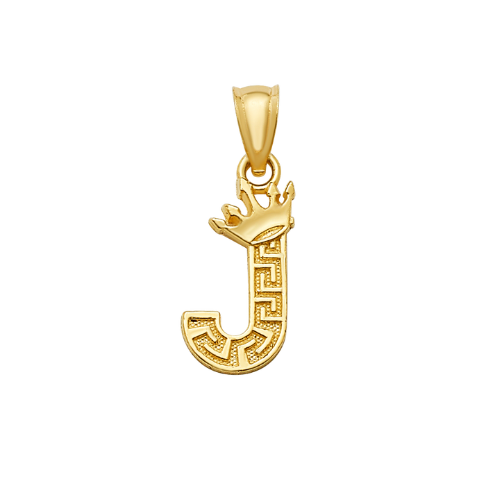 10K/14K Solid Gold "J" Crown Greek Key Pendant