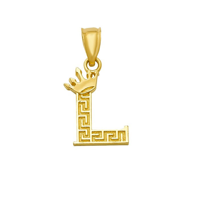10K/14K Solid Gold "L" Crown Greek Key Pendant