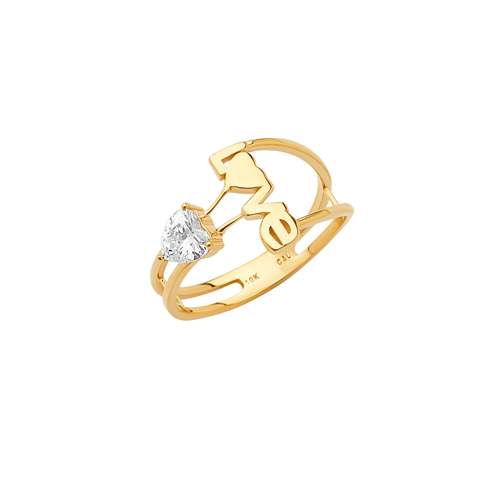 10K/14K Solid Gold Love Ring with Heart Stone