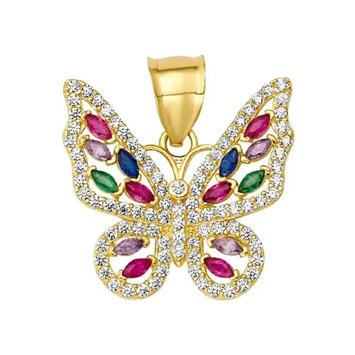 10K/14K Solid Gold Open Wing Butterfly Charm with CZ Stones