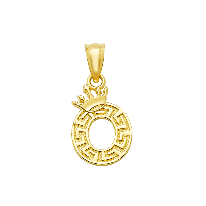 10K/14K Solid Gold "O" Crown Greek Key Pendant