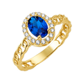 10K/14K Solid Gold Oval Blue Halo Ring