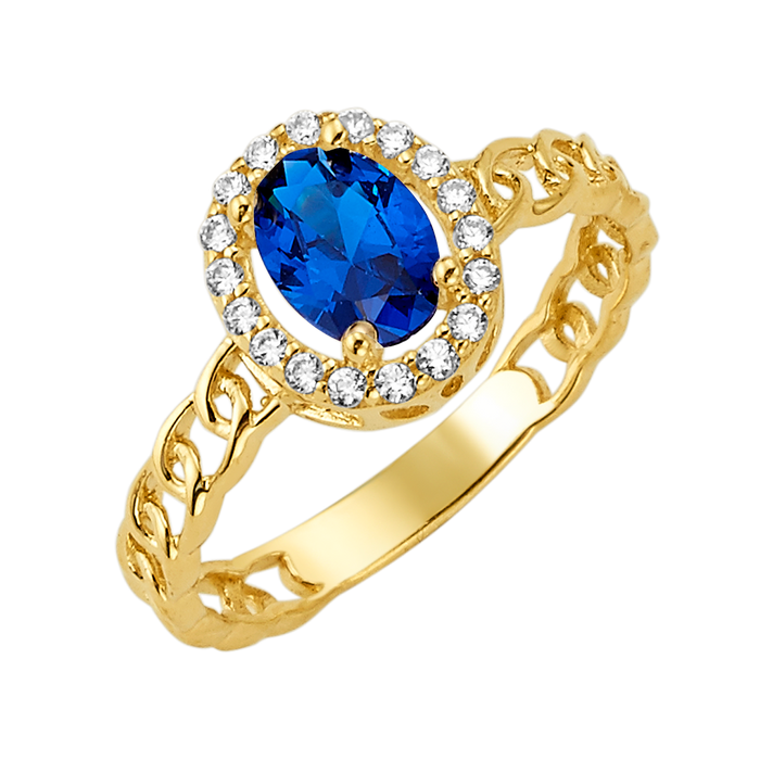10K/14K Solid Gold Oval Blue Halo Ring