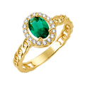 10K/14K Solid Gold Oval Green Halo Ring