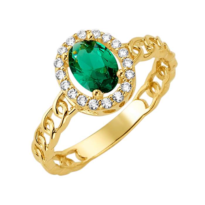 10K/14K Solid Gold Oval Green Halo Ring