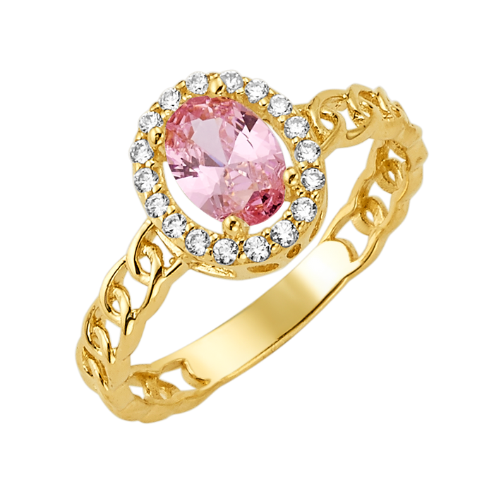 10K/14K Solid Gold Oval Pink Halo Ring