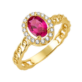 10K/14K Solid Gold Oval Red Halo Ring