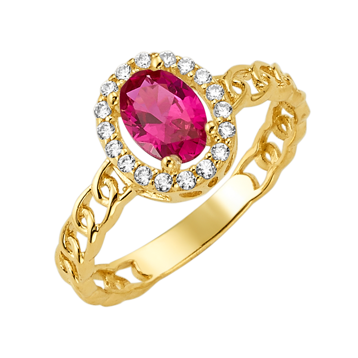 10K/14K Solid Gold Oval Red Halo Ring